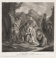 KG 12951
<br/>
Don Quichotte en de onechte prinses de Micomon.
<br/>
<em>Surugue, Louis (1686-1762)</em>